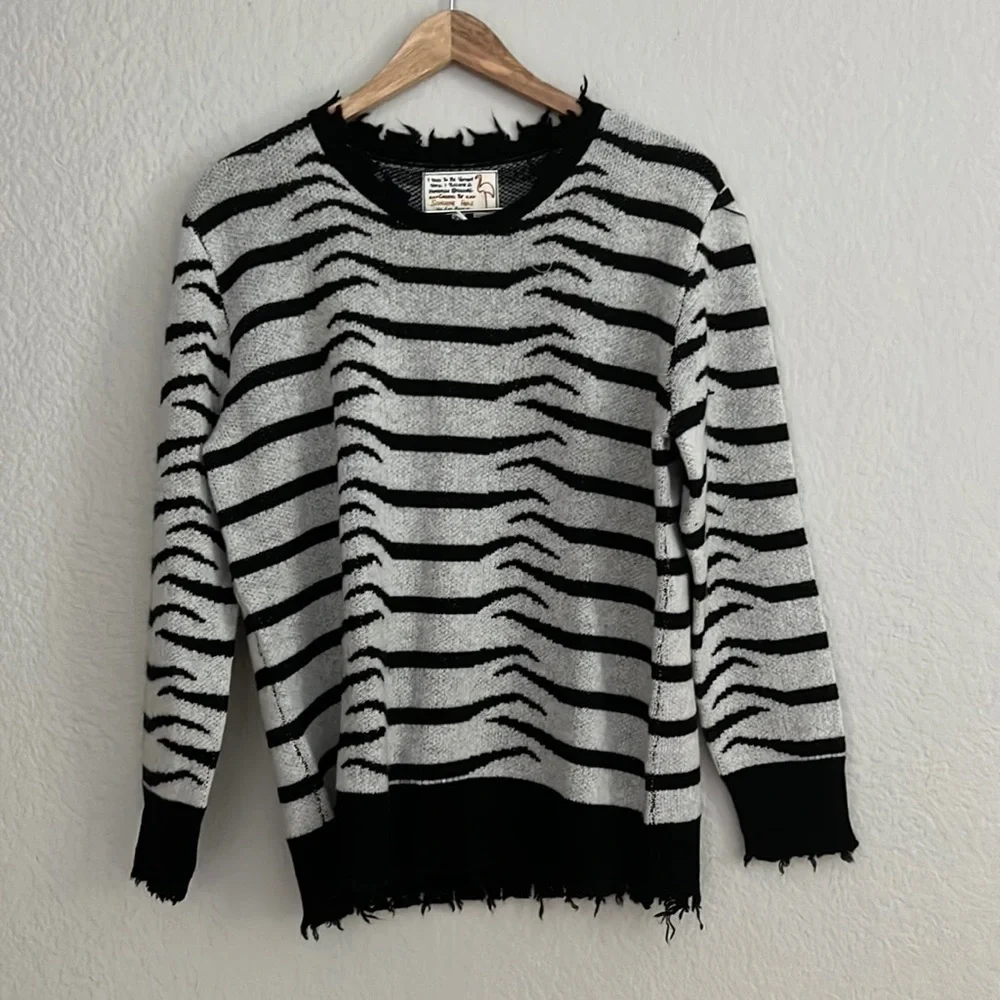 Sandrine rose / free people zebra long sleeve black white sweater